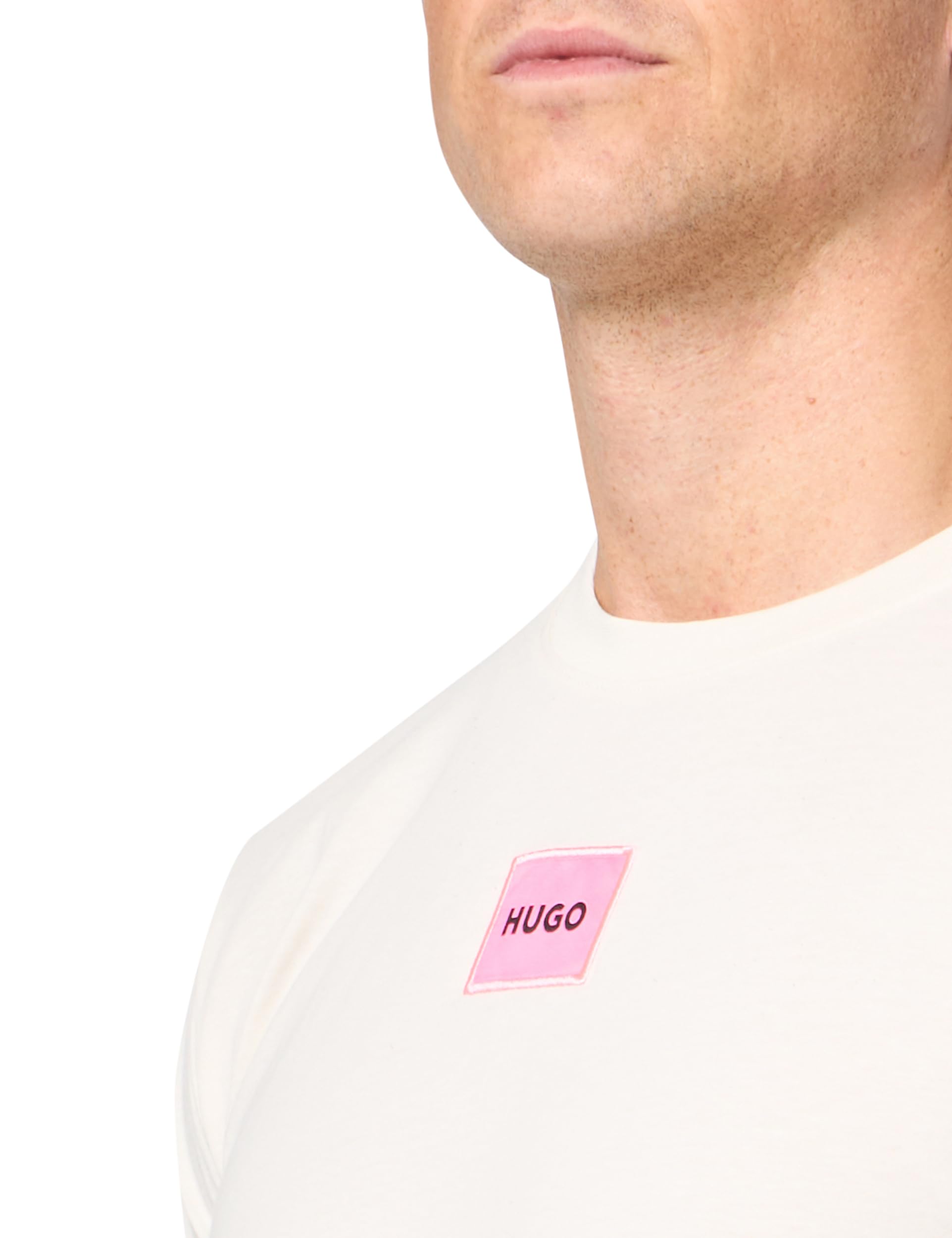 HUGO Ribbed Crew Neck Regular Fit Center Logo T-Shirt Camiseta, Crema Whisper, XXL para Hombre