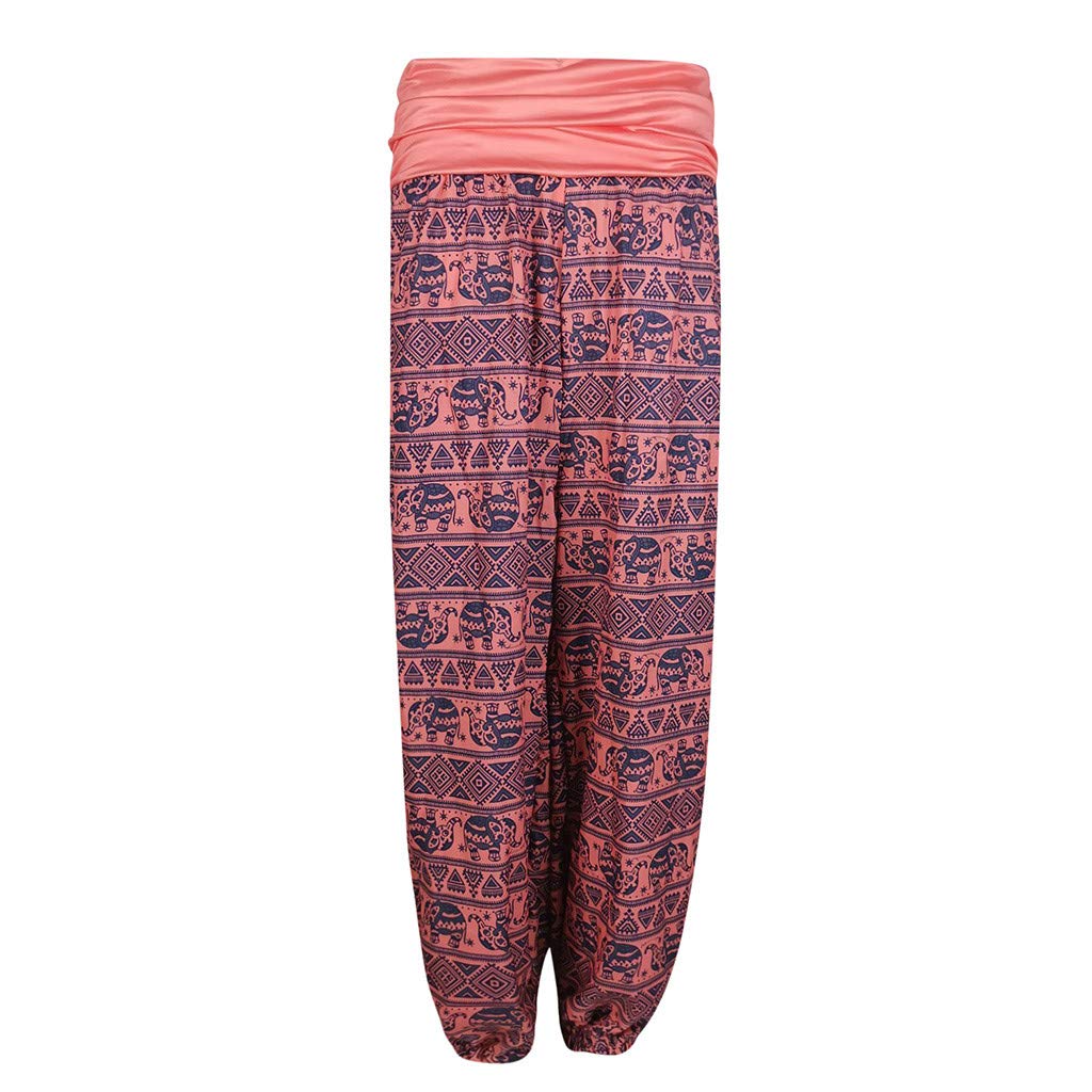 Generisch Pantalon sarouel pour femme - Pantalon bombé - Motif bohème - Taille haute - Taille élastique - Pantalon de yoga ample - Pantalon d'été aéré - Pantalon de yoga décontracté - Pantalon de