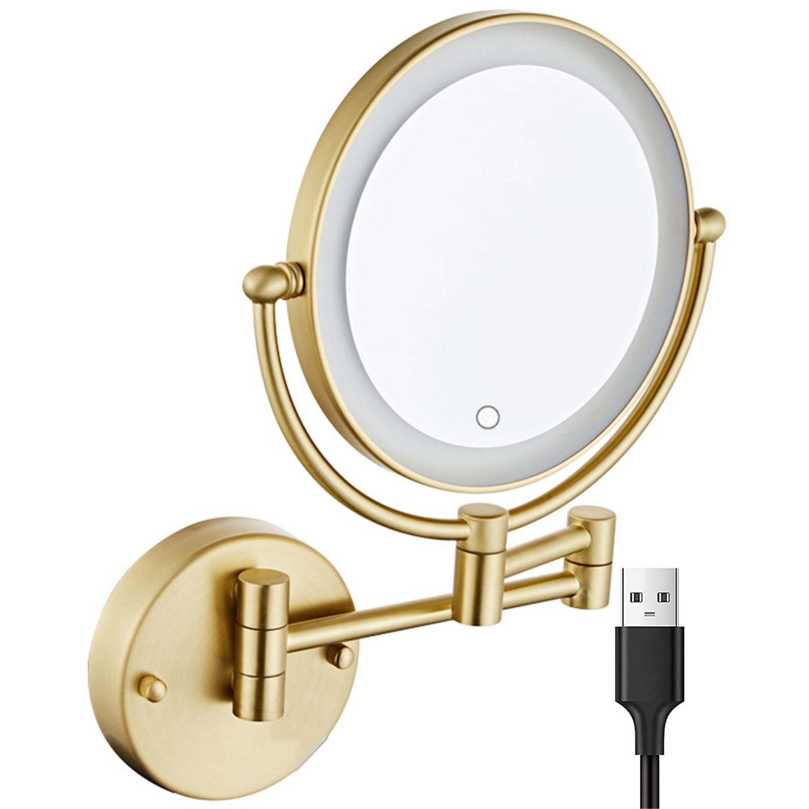 Espejo de maquillaje con luz LED, recargable, pantalla táctil, regulable, aumento 3X, diseño giratorio para baño y hotel
