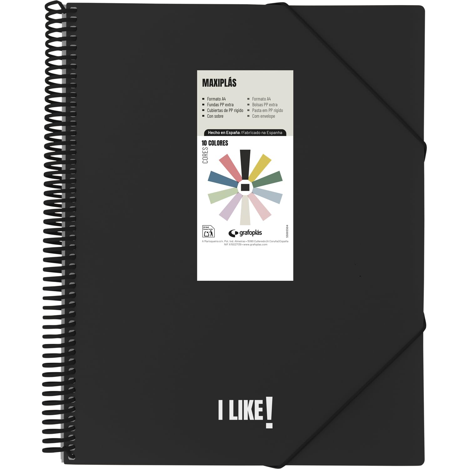 Grafoplas - A4 Plastic Folders, Maxiplas Like, Black, 50 Transparent Sleeves, PVC Spiral, Perfect for Archiving School and Office Supplies