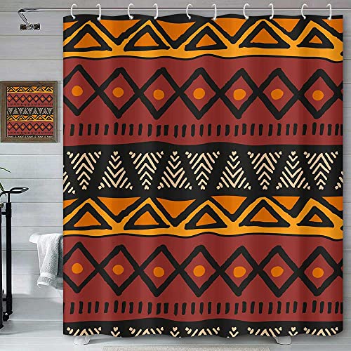African Mud Cloth Shower Curtain For Bathroom, African Inspired Tribal Afrocentric Ethnic Bohemian Motif Geometric Shower Curtain Set, Durable Waterproof Fabric Bathroom Curtain With Hooks, 72 X 72 #TOP1