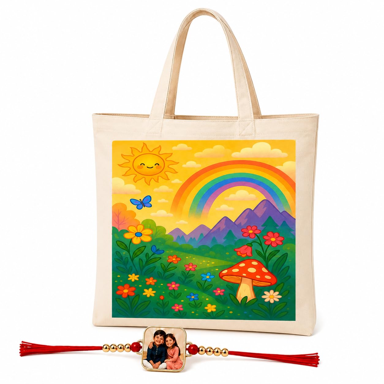 Rainbow Rakhi for Kids with Tote Bag | Personalized Photo Rakhi-image-43
