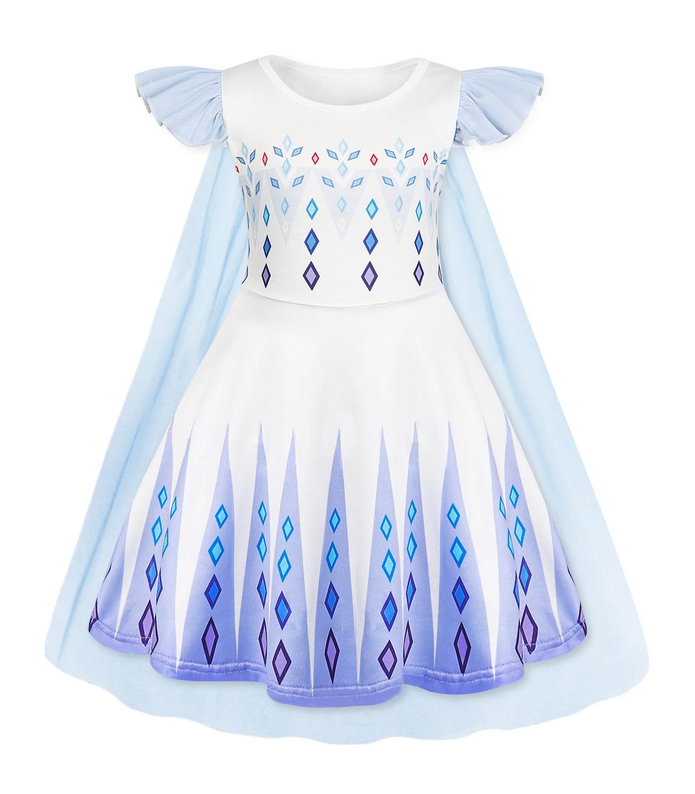 Jurebecia Princess Dress Fancy Dress with Cape Princess Costume for Halloween Chrismas White 7-8 Years