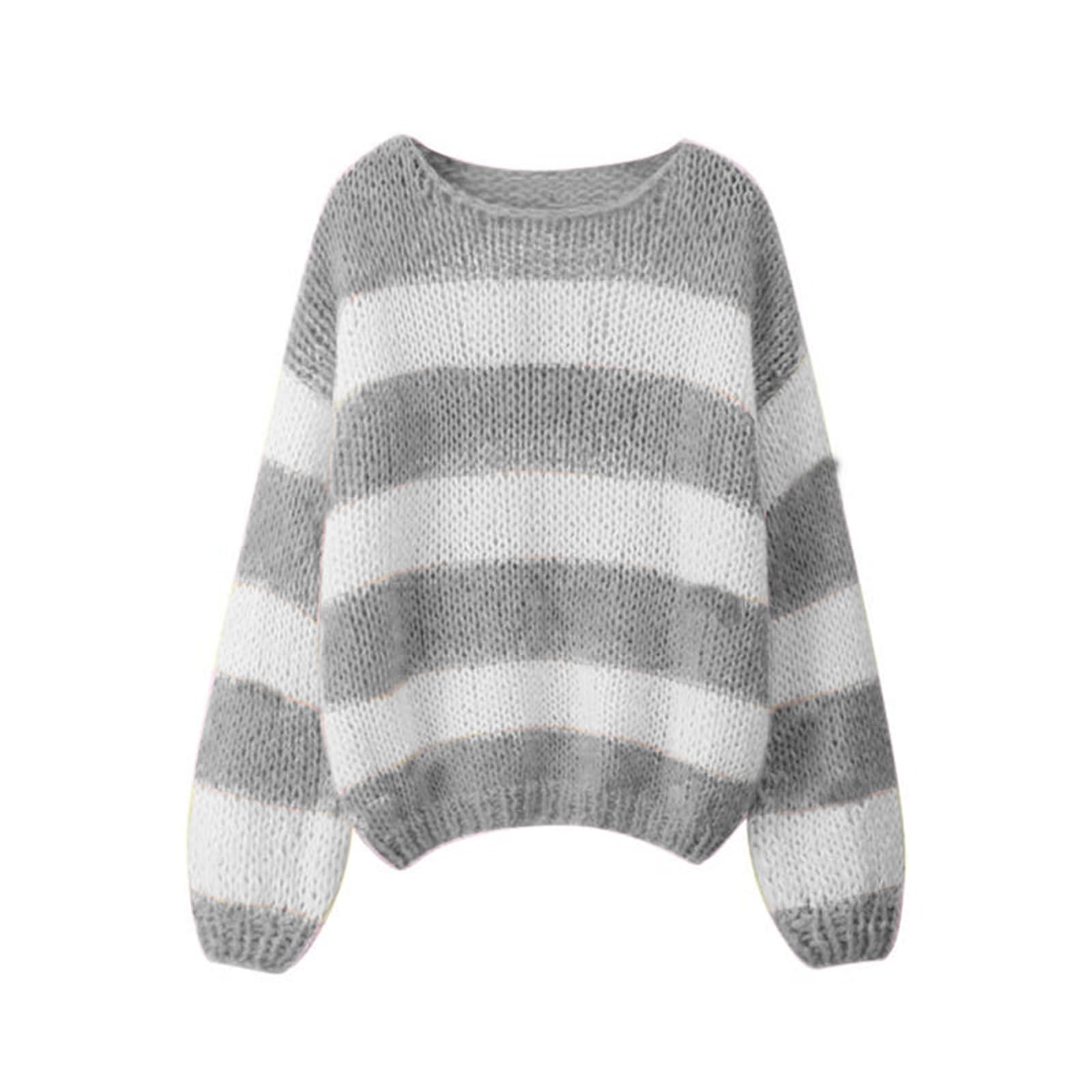 Oversized Sweaters for Women Casual Long Sleeve Color Block Striped Sweaters Loose Pullover Y2K Preppy Jumper