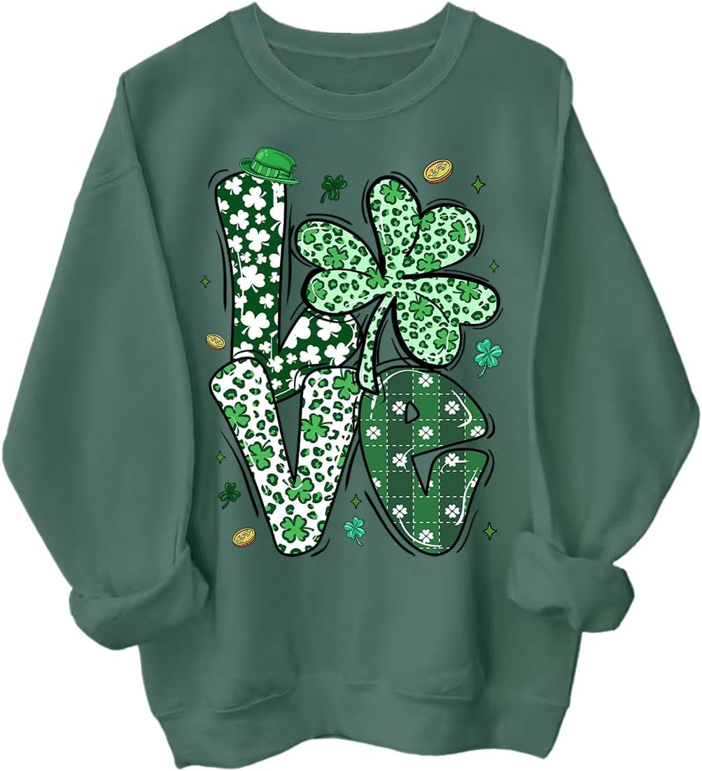 St Patrick's Day Love Sweatshirt Men Women Graphic Hoodie Shirt, Love Shamrock St Patricks Day Sweatshirt