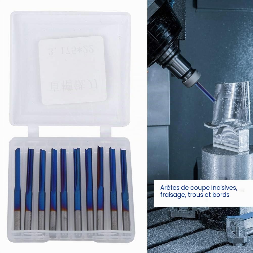 10pcs 3.175mm Fraise à Bouts Nano à Revêtement Bleu Outil de Fraisage de Poignée CNC pour EVA Mousse Contreplaque et Carbure Cémenté