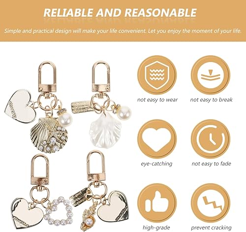 Miniatura 2 de jojofuny 4 llaveros de concha de perla para mujer, bonitos llaveros de metal, accesorios decorativos para bolsas, llaves de coche y dijes de mochila