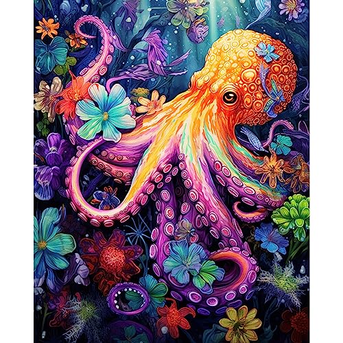 Tucocoo Octopus Paint by Numbers for Adults Kids Beginners,DIY Oil Painting Gift Kits,Adults Paint by Number Kits for Arts Craft Home Decorï¼ŒColorful Ocean Scenery(16 x 20Inches Without Frame)