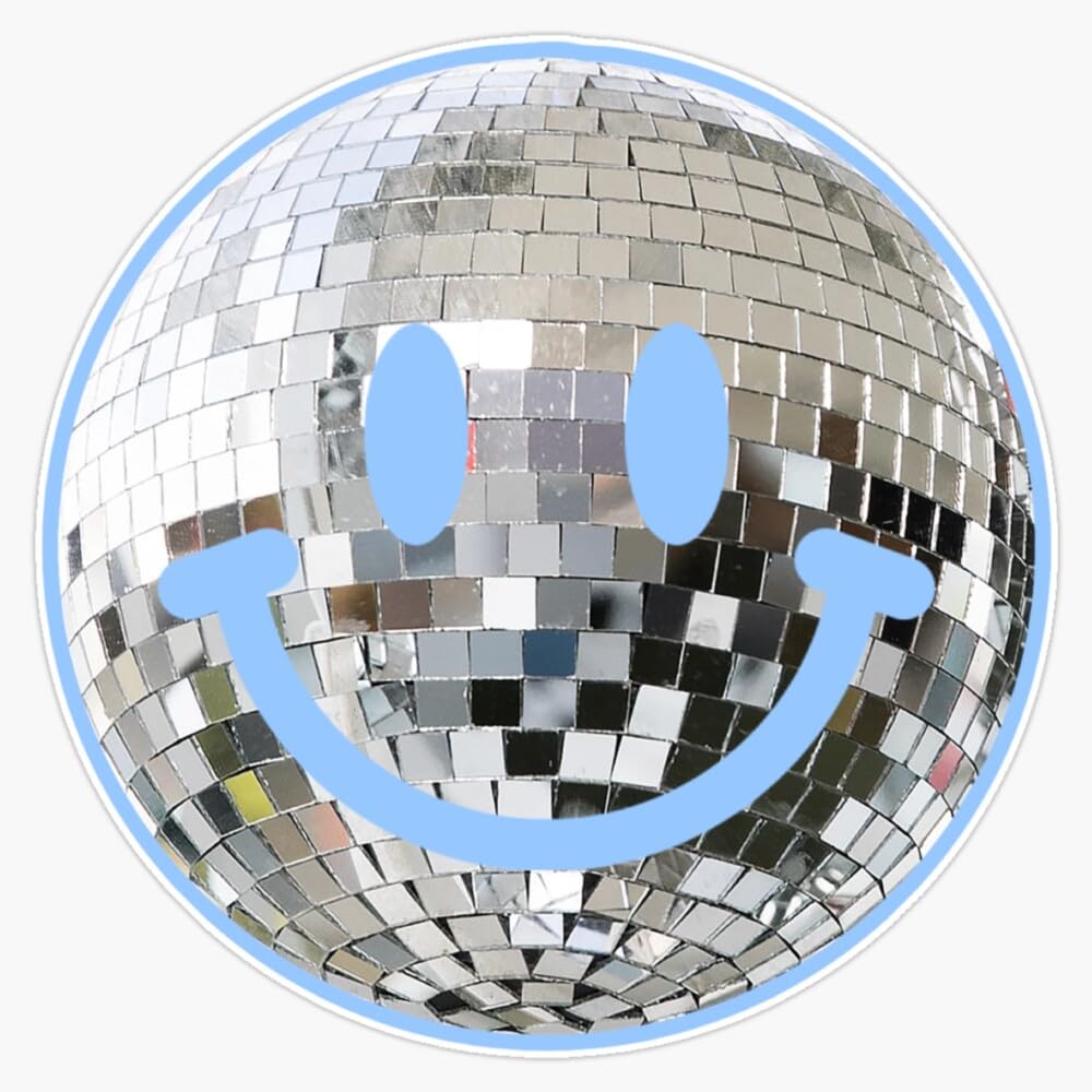 Smiley Disco Ball - Light Blue Sticker Vinyl Waterproof Sticker Decal Car Laptop Wall Window Bumper Sticker 5"
