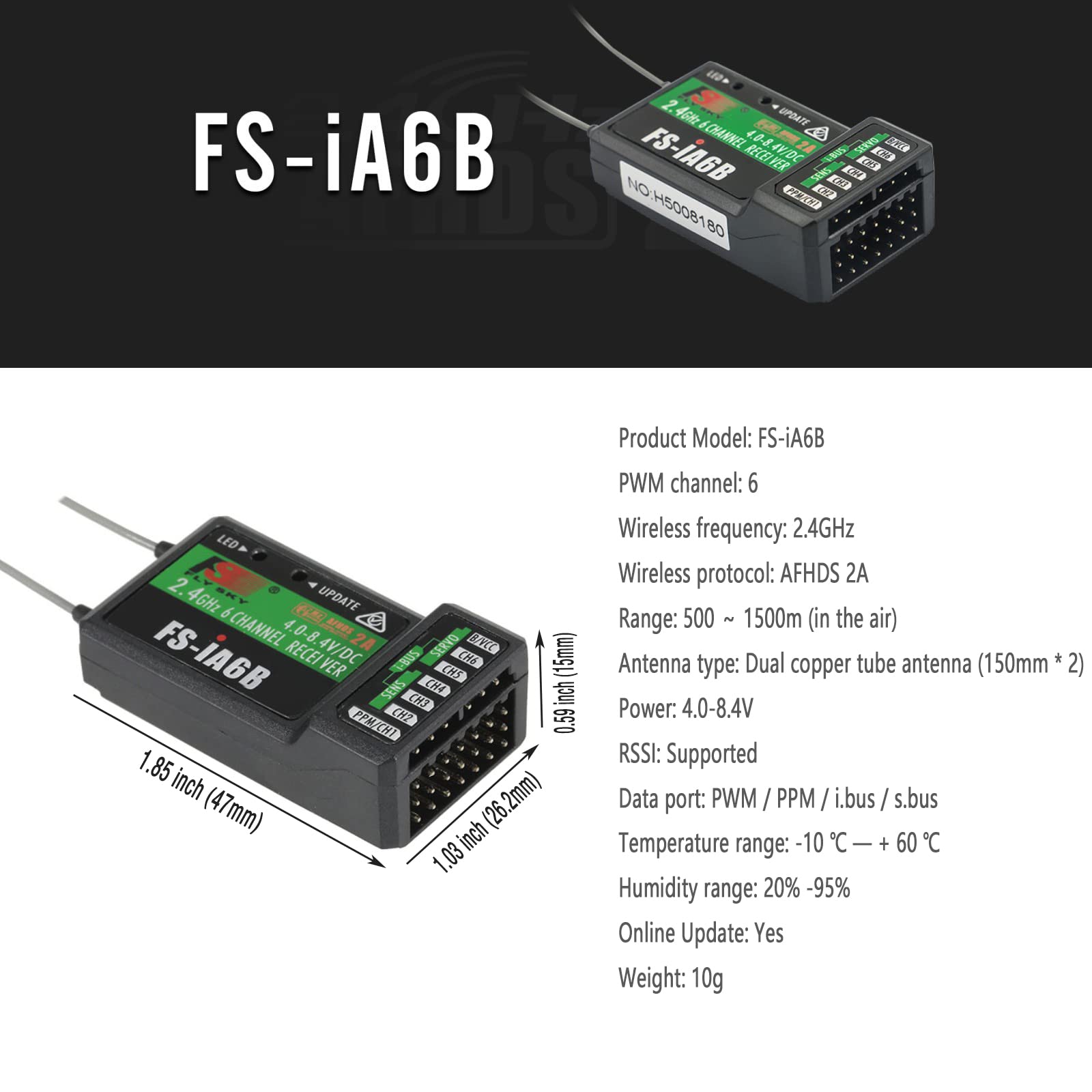 HTLNUZD Flysky FS-i6S Émetteur 2,4G AFHDS 2A RC Écran Tactile 10CH Contrôleur Radio avec Récepteur FS-iA6B 6CH, pour Drone Multirotor Quadcoptère RC (FS i6x)