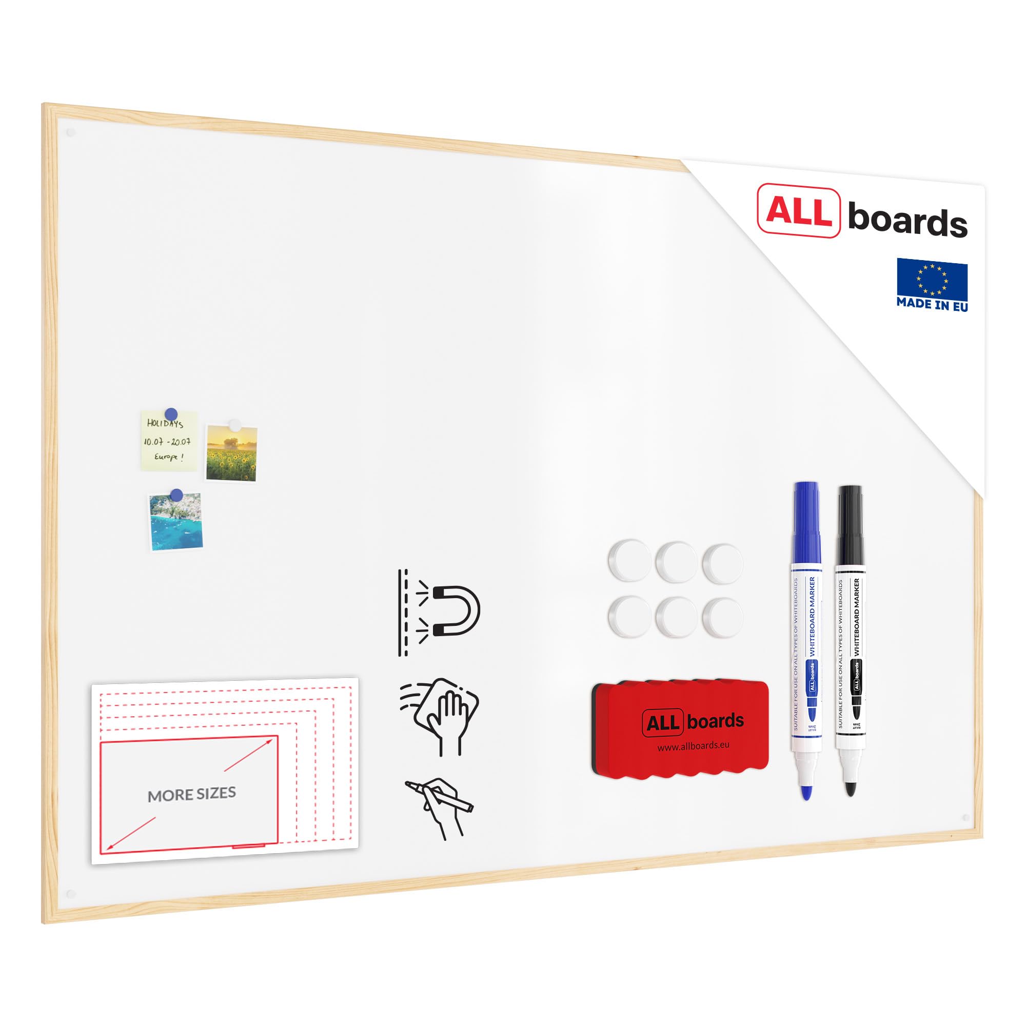 ALLboards Whiteboard with Wooden Frame 180x120cm, Magnetic Board Dry Wipe Dry Erase — image 1