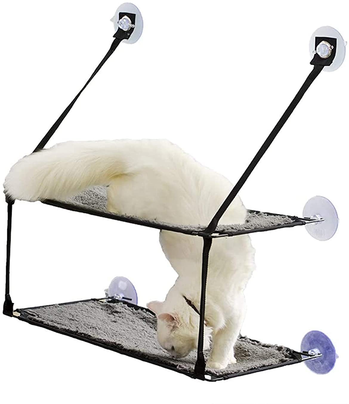 Amaca per gattiLetto per animali domestici Cat Window Perch Large Kitties Sunny Bed Up Stabile struttura in PVC Amaca a faccia di gatto Perfetto con un letto riscaldante Nido di gatto in pelle scamosc