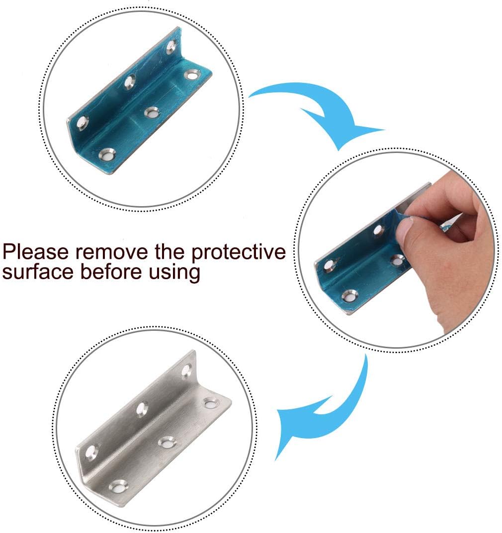 uxcell 4pcs Angle Bracket Metal 80x20mm Corner Fastener L Shaped Right Angle Bracket Corner Protector Shelf Support for Furniture