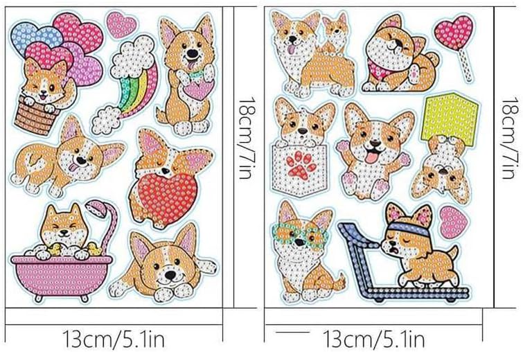MEGZIHXN Kawaii Diamond Art Stickers,Corgi Puppy Peach Butt Sports Bath Hot Air Balloon Rainbow Love with Holographic Stickers Gem Painting Diamond Art Kits for Kids