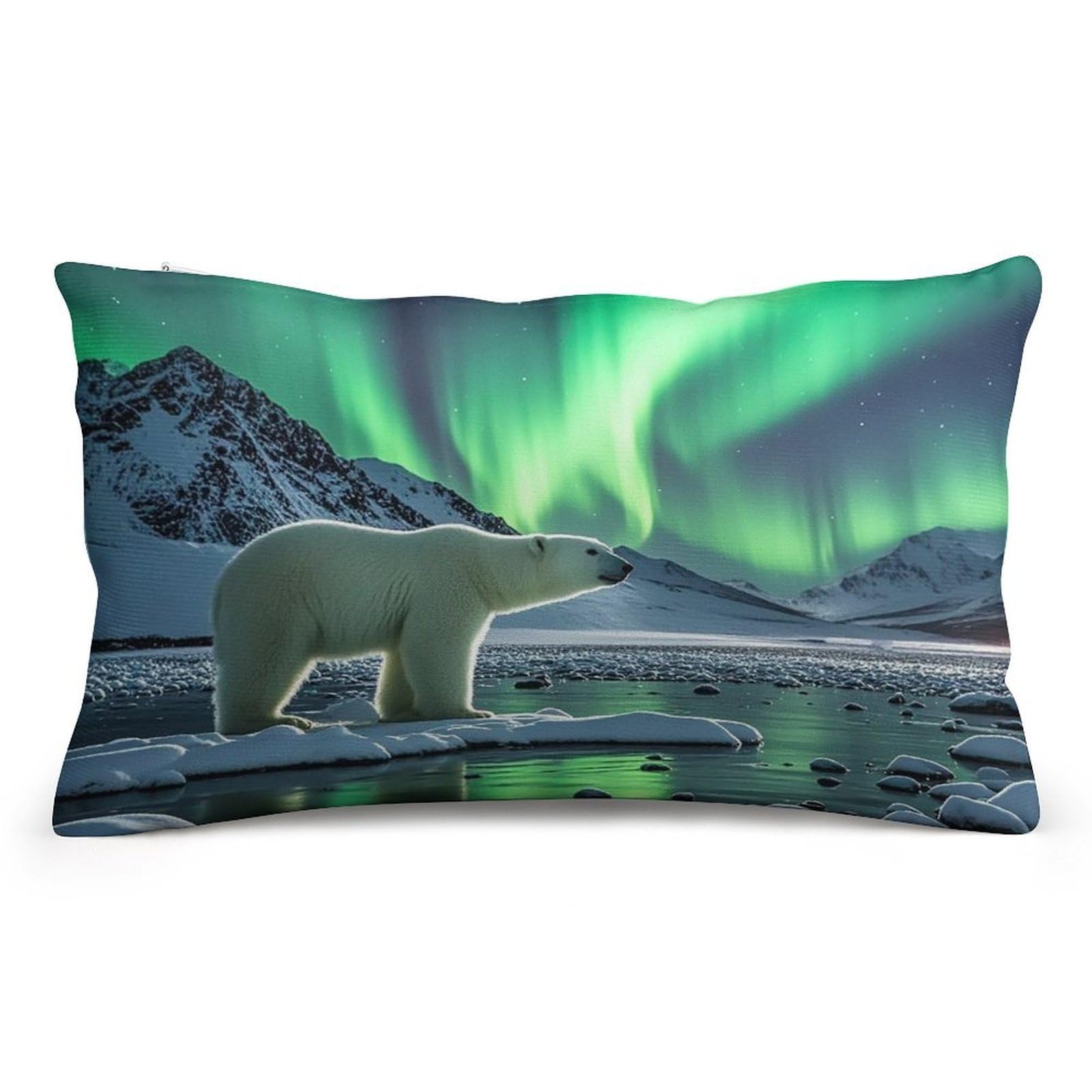 Anceky As Pic 8"X12" Rectangular Polar Bears Northern Lights Pillowcase Double-Sided Plush Printed Cushion Covers For Couch Sofa Bedroom Pillow Shell