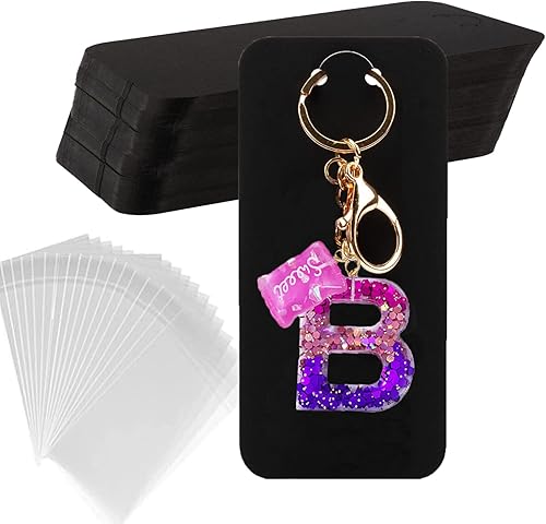 Juego de 120 tarjetas de exhibición de llavero con bolsas autosellantes, llavero de embalaje de llavero, exhibición de soporte de joyería (negro)