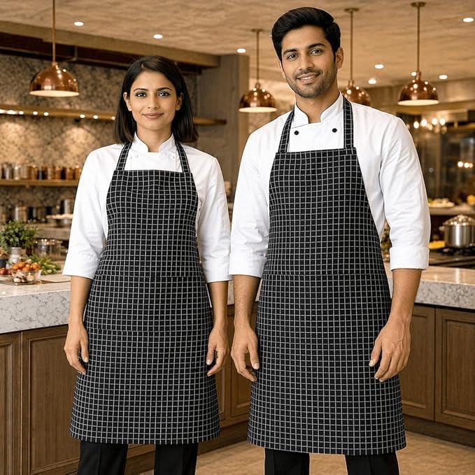 Image of 100% Cotton Cooking kitchen Apron for Women and Men chef apron With adjustable neckstrap and ties with center pocket with strong and durable cotton apron