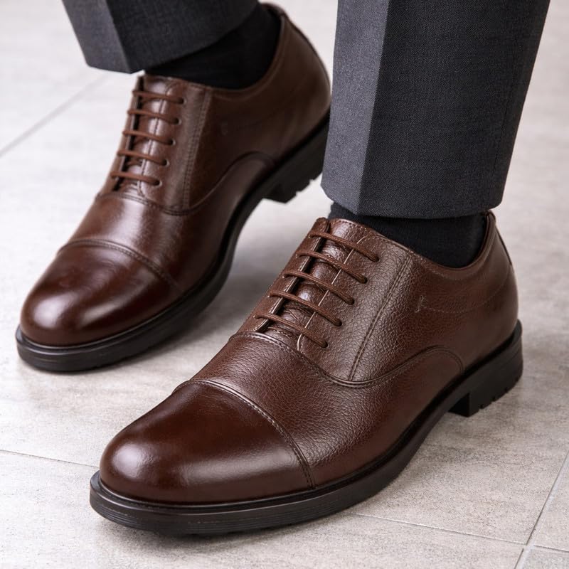 Image of FAUSTO Men's Genuine Leather Formal Office Comfort Broad Feet Oxford Lace Up Shoes