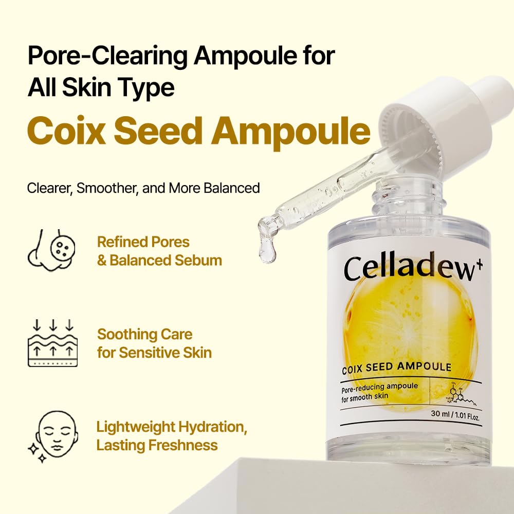 Coix Seed Ampoule, Facial Serum,Hyaluronic Acid, Niacinamide,Soluble Collagen, Spot Care, Natural Color, Korean Skincare(30ml/1.01 fl oz.)