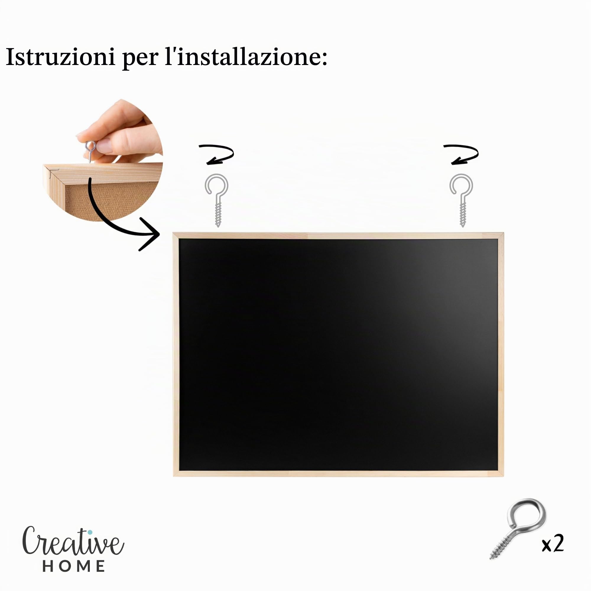 Creative Home Lavagna Magnetica per Gesso da Parete, 80 x 60 cm | Superficie cancellabile, cornice in legno, formato 80 x 60 cm, per casa scuola ufficio e cucina