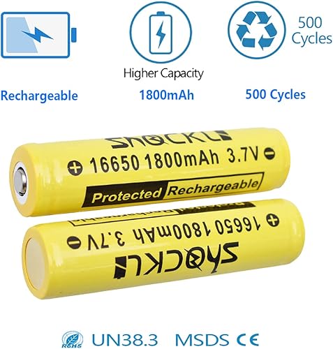 Miniatura 5 de Shockli 16650 1800mAh Baterías recargables de 3.7 V reemplazo para 2 x CR123 - Batería protegida