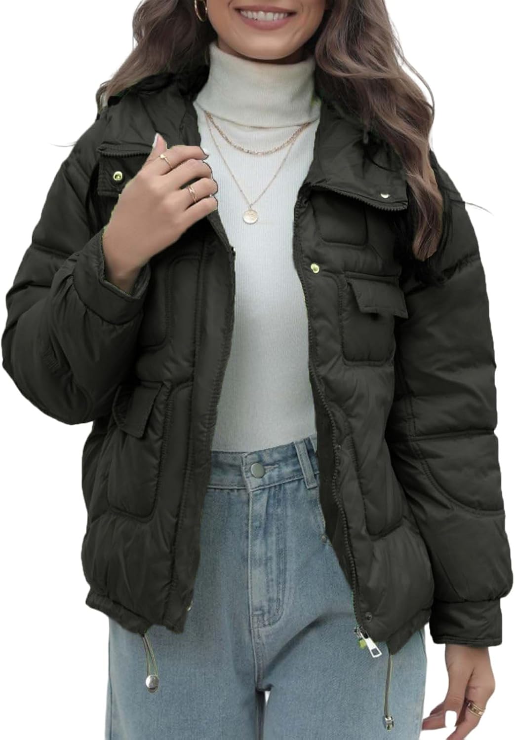 Winter Cropped Puffer Jacket for Women 2025 Warm Bubble Quilted Jackets Short Padded Coats Outerwear with Pockets