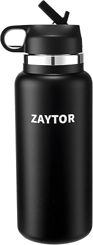 Botella de agua aislada con tapa con pajilla, acero inoxidable de 32 onzas, aislada al vacío, a prueba de fugas, sin BPA, boca ancha, recubrimiento