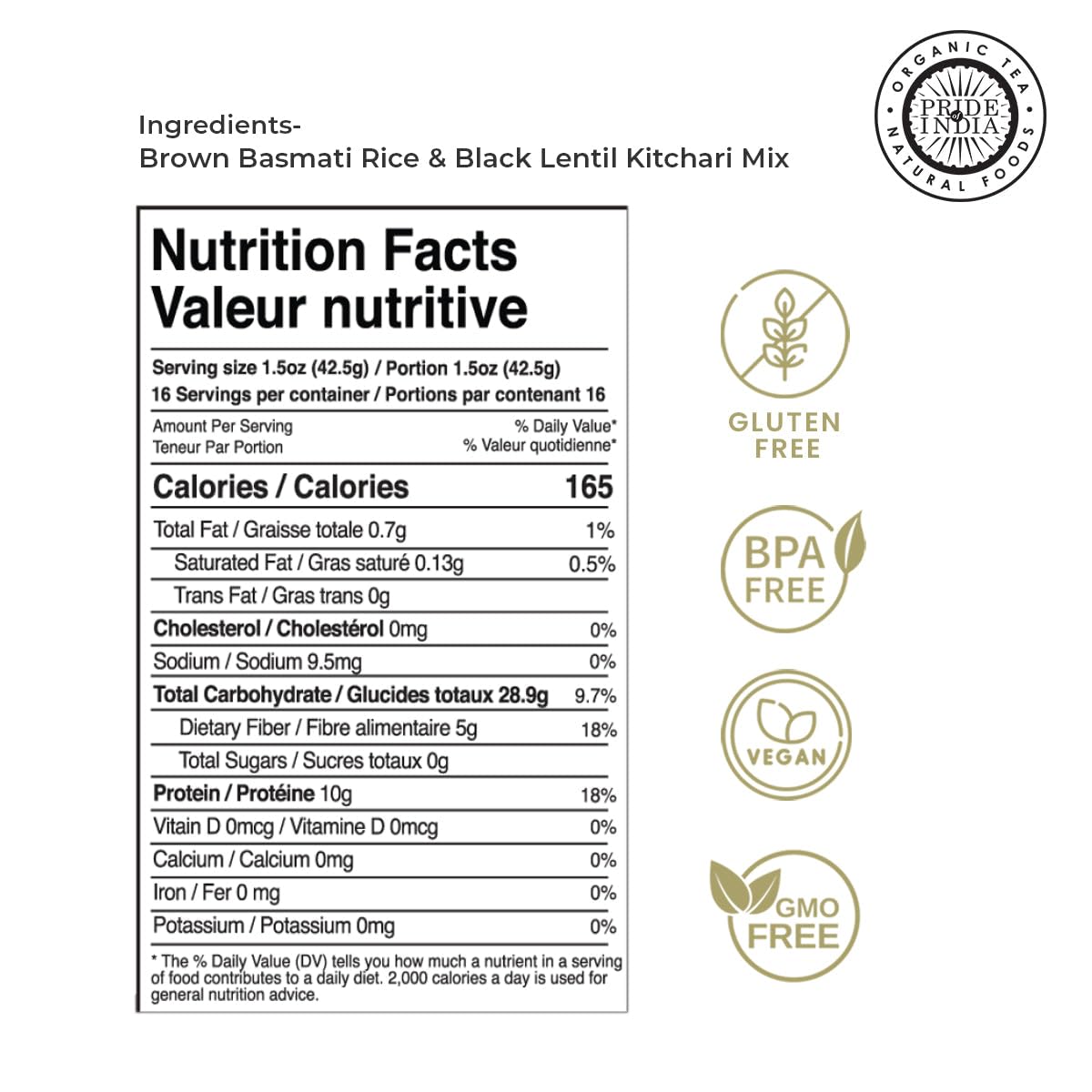 Pride Of India - PACK of 6 - Indian Brown Basmati Rice & Lentil Kitchari Mix - Protein Superfood, 1.5 Pound Jar