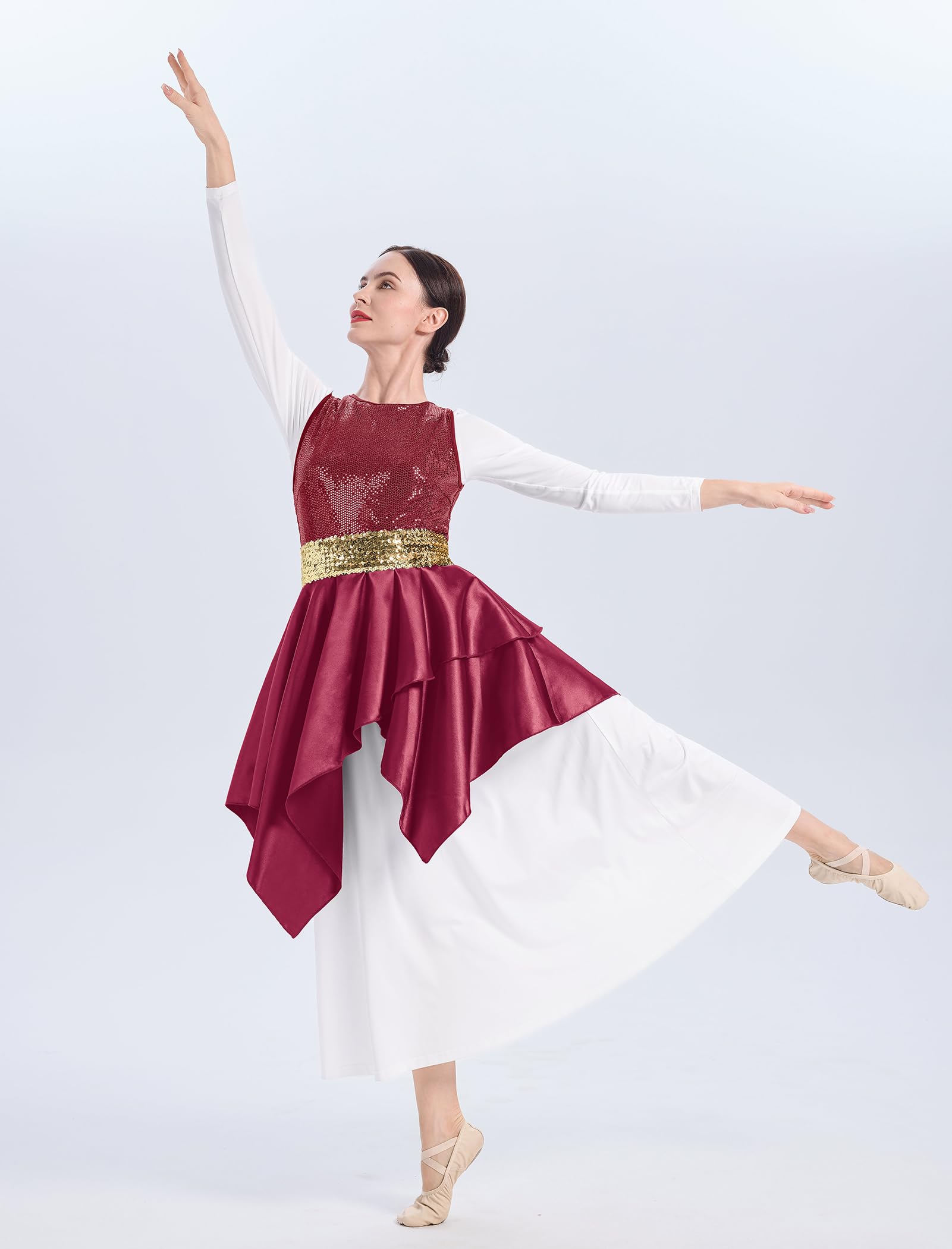 ODASDO Lob Tanzkleider für Damen, liturgische Tanzkleidung, ärmellos, Satin-Overlay-Kleid, Kostüm (weißes Kleid nicht im Lieferumfang enthalten)