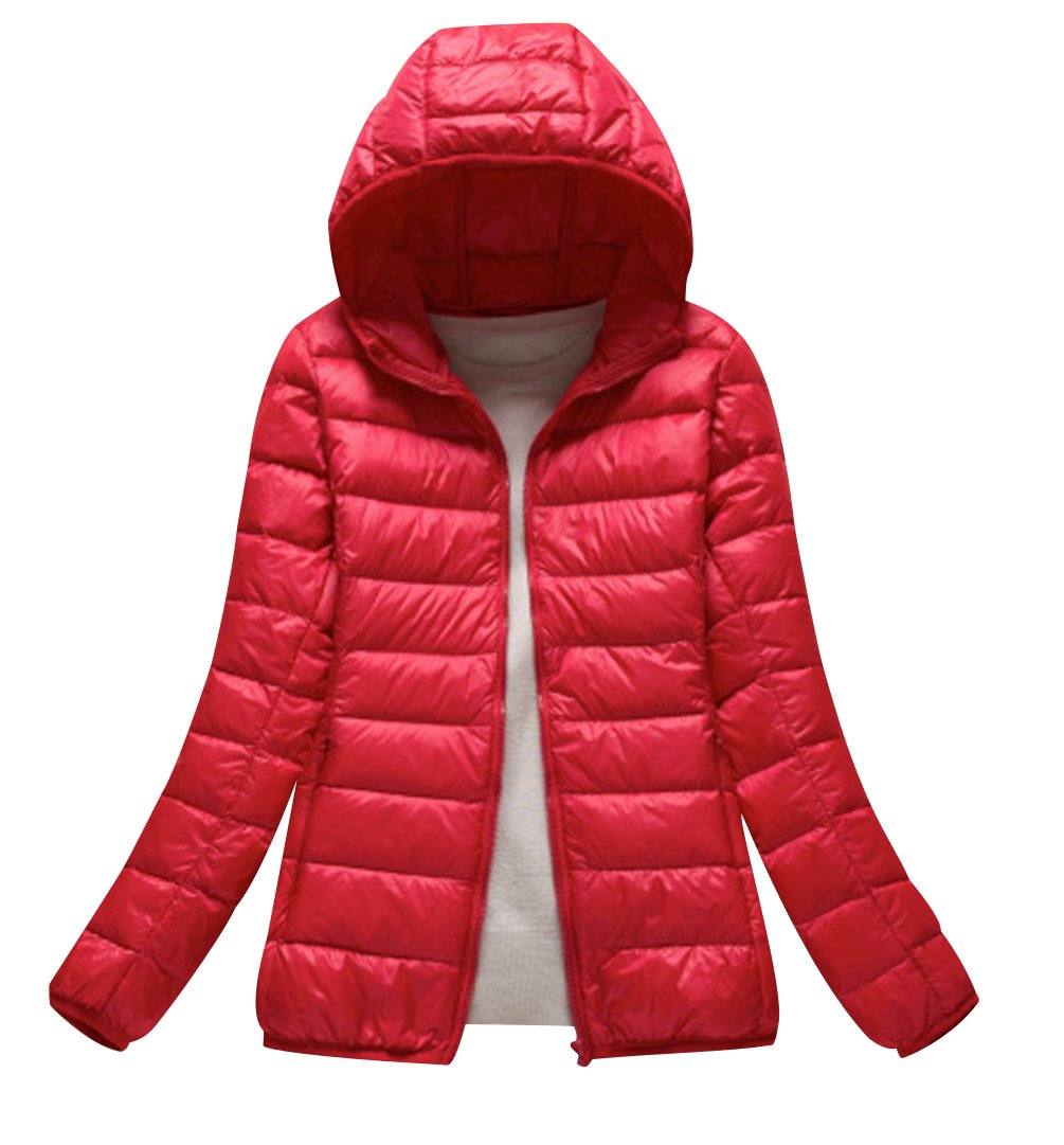 Abrigo Plumas con Capucha Mujer Abrigos Acolchado Plumiferos Ligeros Chaquetas Chaquetones Plumon Anorak Plumifero Corto Cazadoras Chaqueta Acolchada Mujer Plumas Ultralight Invierno Rojo 2XL