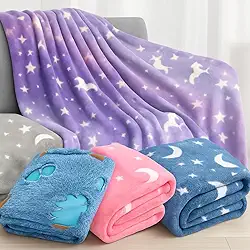 Cobertor Infantil Mágico que Brilha no Escuro, Manta Solteiro com Estampa (Lilas Unicórnio)