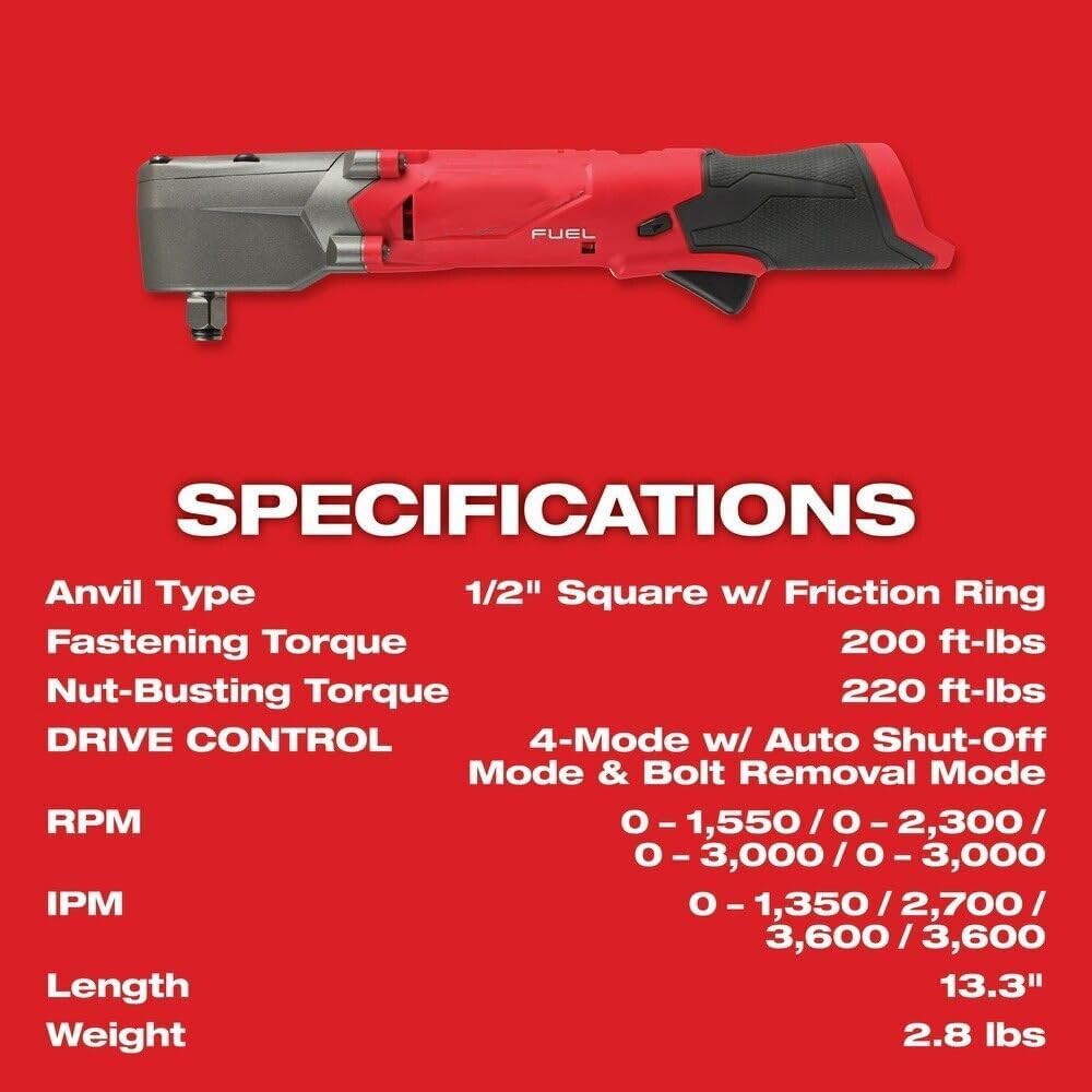 2565-20 Llave de impacto, 1/2 pulgada de impacto, trinquete, destornillador de impacto para Milwaukee M12 FUEL 1/5.1 cm llave de impacto de ángulo recto - Herramienta de barra