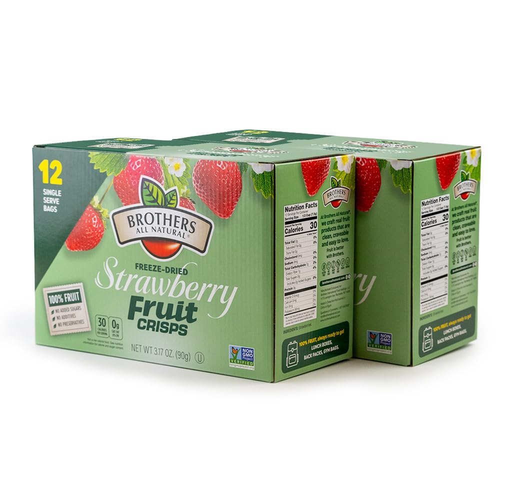 Brothers All Natural Freeze Dried Fruit Crisps, Strawberry, 0.26 Oz (Pack of 24), Made with 100% Fruit, Gluten Free, Soy Free, Vegan, Heathy Snack, Lunch Box Ready | Packaging May Vary