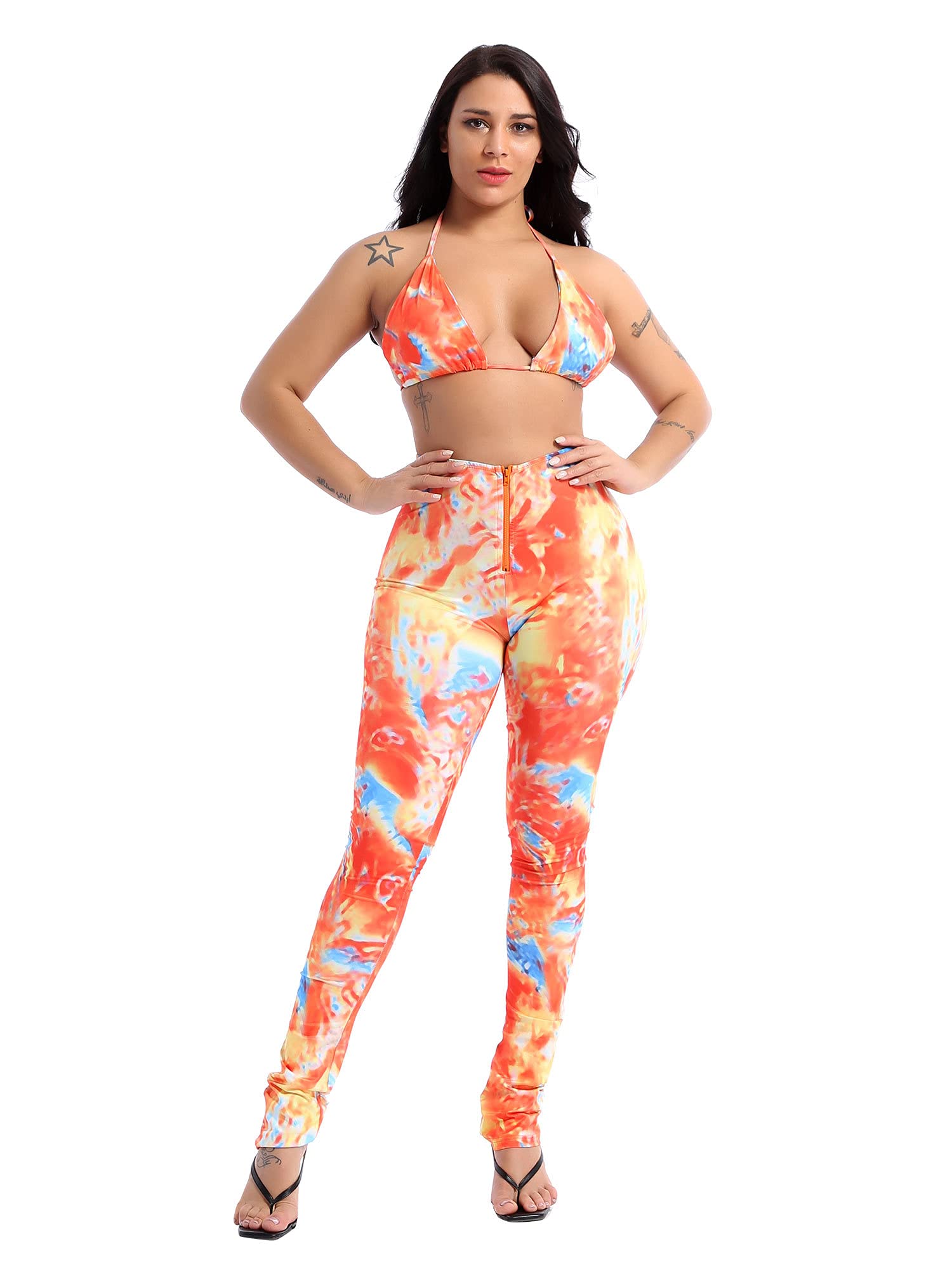 Womens 2 Piece Workout Set Sports Bra and Leggings Sexy Printed Casual Bodycon Tracksuits