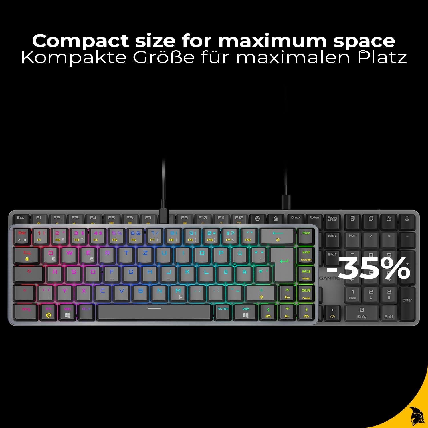 EMPIRE GAMING K241 - Smukła, niskoprofilowa aluminiowa kompaktowa mechaniczna klawiatura gamingowa DE (QWERTZ), przewodowa odłączana USB-C 69 klawiszy MX Red, RGB 24 efekty, NKRO, kompatybilna z PC/P5
