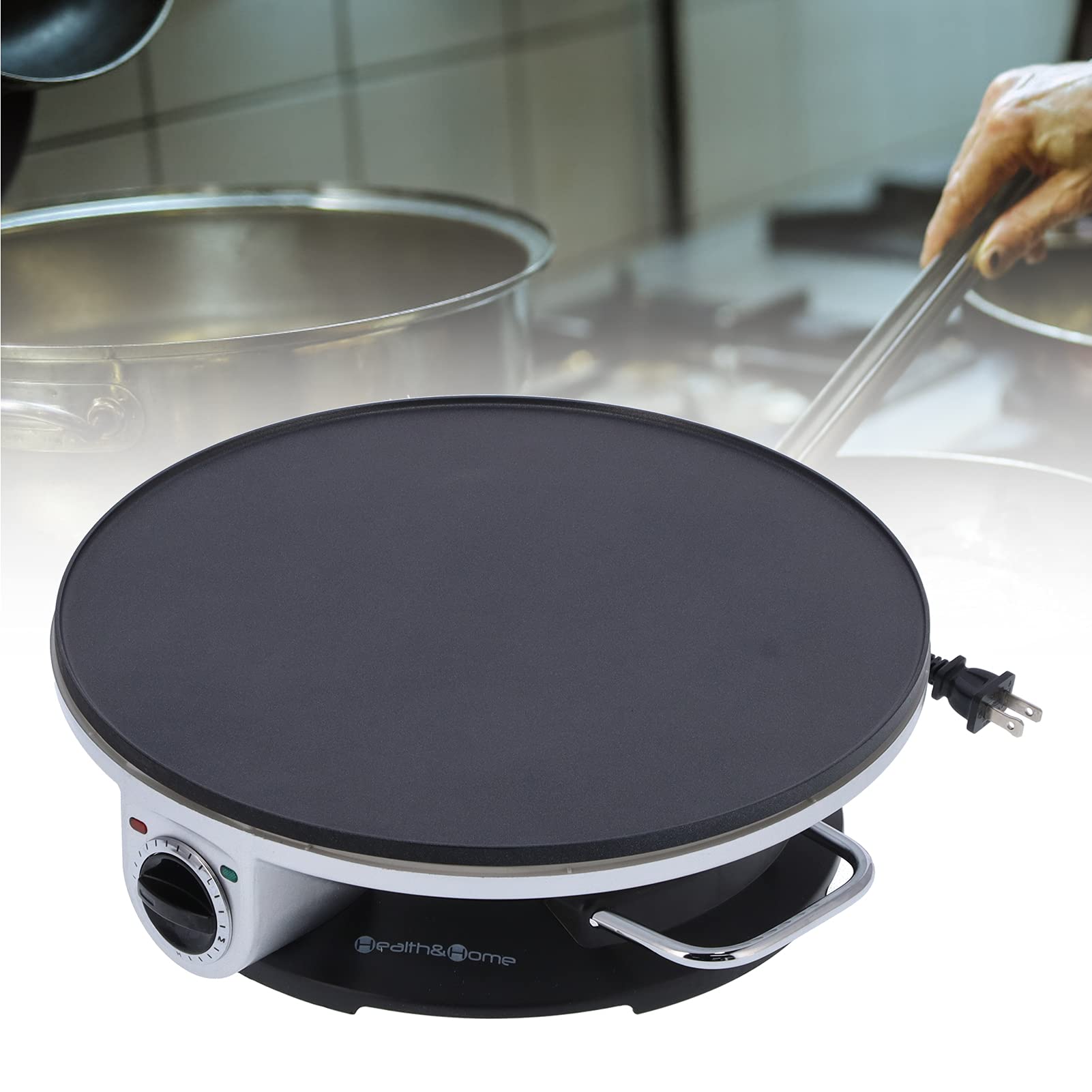 Máquina eléctrica de crepas de 13 pulgadas, máquina redonda de 1000 W, máquina para hacer crepas de acero inoxidable con 3 perillas de control de temperatura, calentamiento rápido, multifunción para 7