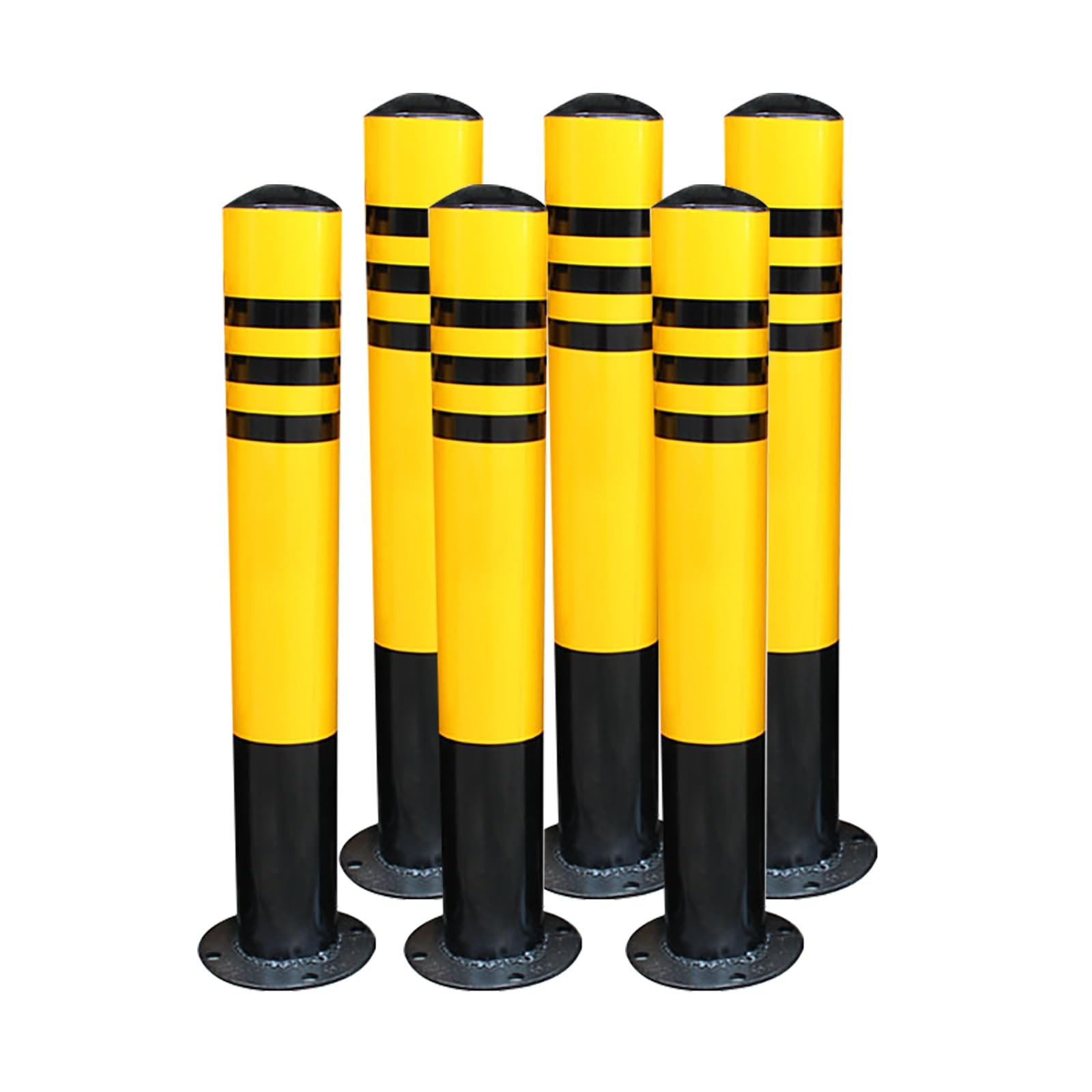 AYCDL Safety Bollard Steel Bollards, with Anchor Bolts Parking Barrier Bollard Post with Reflective Tape, Yellow Traffic Barriers for Driveways, Parking Lots, and Sen,6pcs-yellow