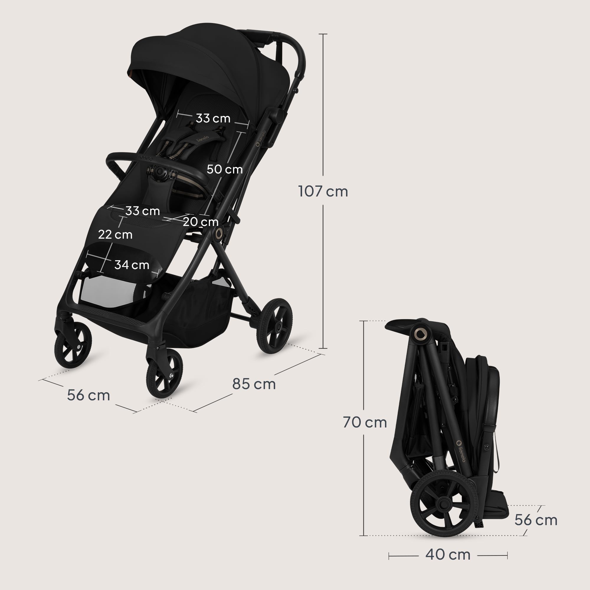 Lionelo Tansi wózek podróżny do 22 kg, rozmiar 6 miesięcy – 4 lata, kompaktowy wózek podróżny z kółkami GravelTech, pozycja leżąca, 92 cm, Dri Seat z zabezpieczeniem UPF50+