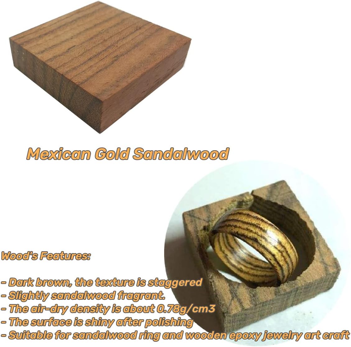 DEUXPER 21 Pcs Wooden Ring Blanks, Different Natural Textures Sandalwood Blocks for Jewelry Making, DIY Resin Craft, 4x4x1cm