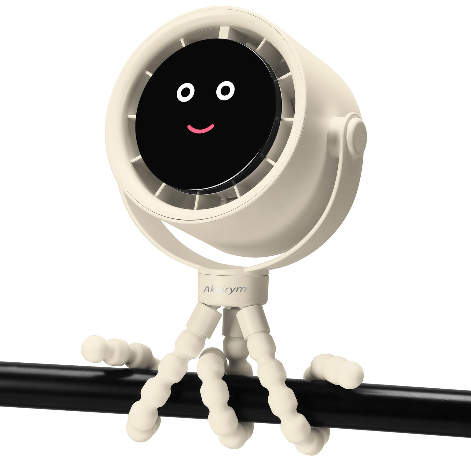 Akejrym Ventilatore per passeggino portatile, ventilatore personale da viaggio, Air Turbo Tech e display digitale, rimovibile a 5 velocità, ricaricabile, rotazione a 360°, treppiede flessibile, per