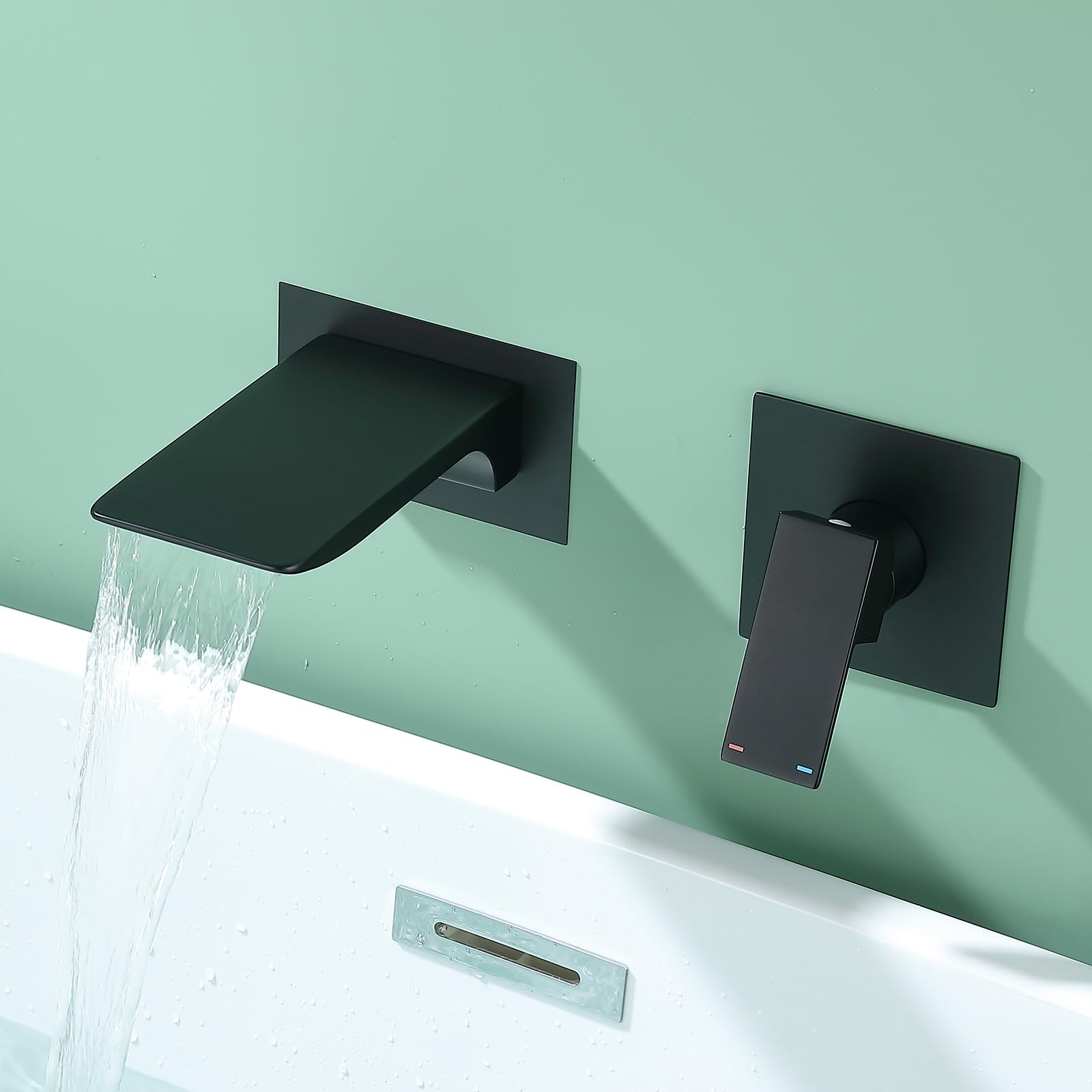 SevenGelok Wall Mount Bathtub Faucet Bathroom Tub Faucet Waterfall Tub Filler Set SUS304 Stainless Steel & Brass Bath Sink Single Handle【Spout, Handle