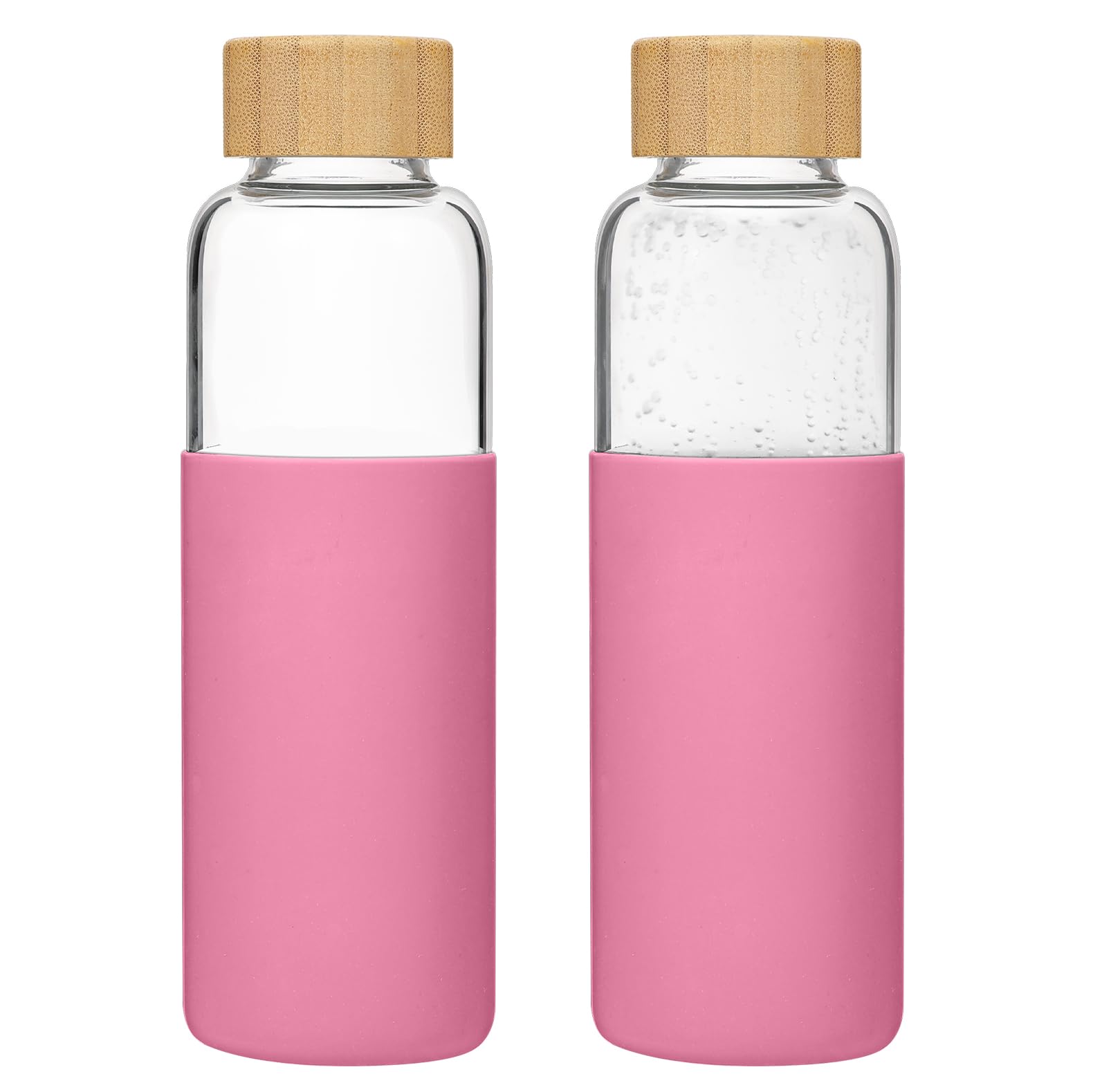 LIMILI 2 pack 500ML Glass Water Bottles With Bamboo Lids and Silicone Covers, Leak Proof Reusable Drinking Bottles for Hot Cold Drinks, Work, Gym, Home