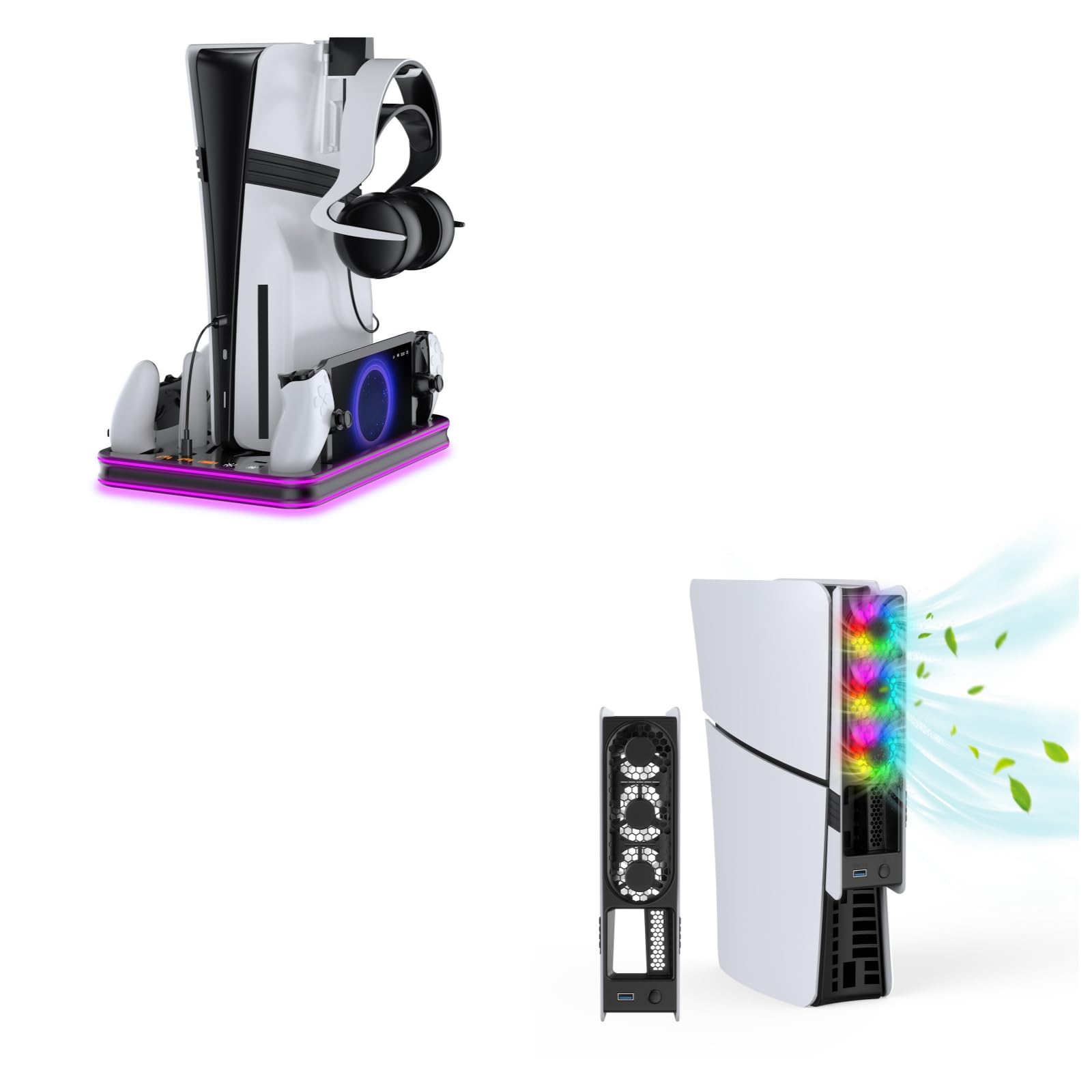 JDDWIN PS5 Pro / PS5 Slim/Stand and Cooling Station Cooling Fans for PS5/ Pro/Slim/,