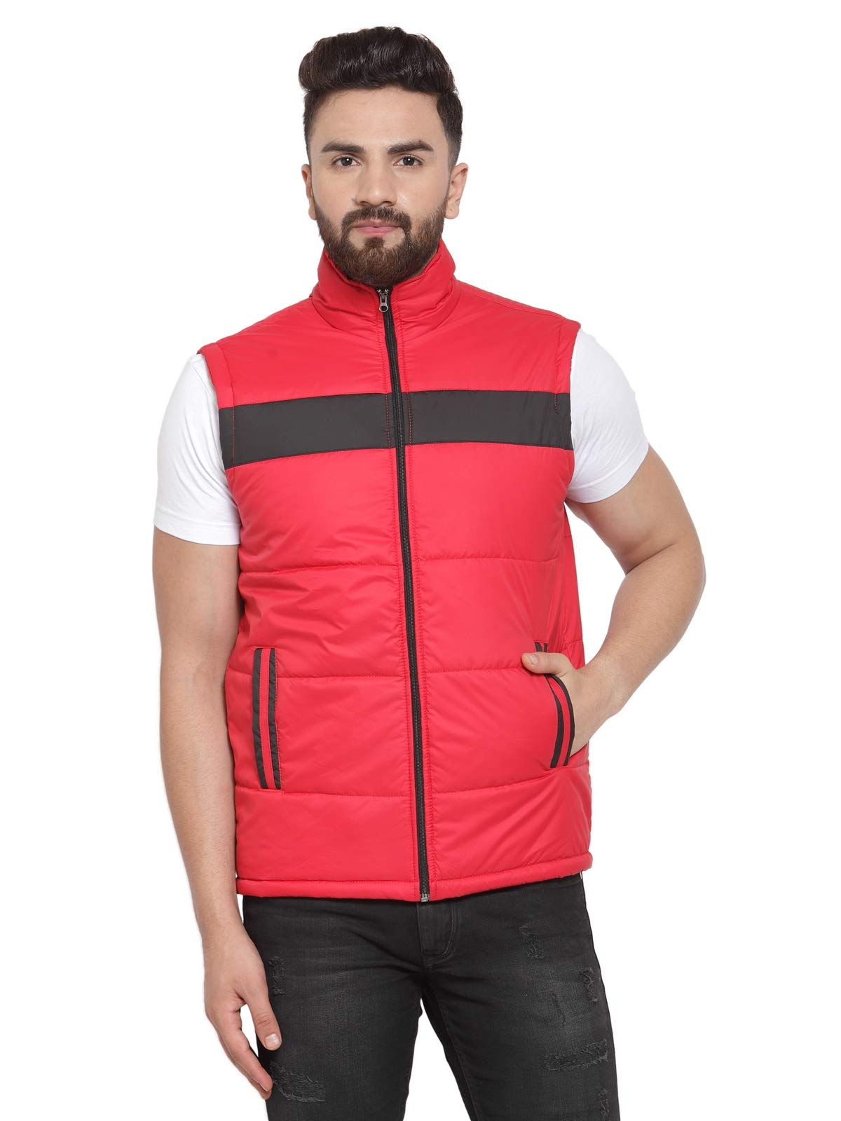 Men's Nylon & Net Quilted Standard Length Bomber Jacket