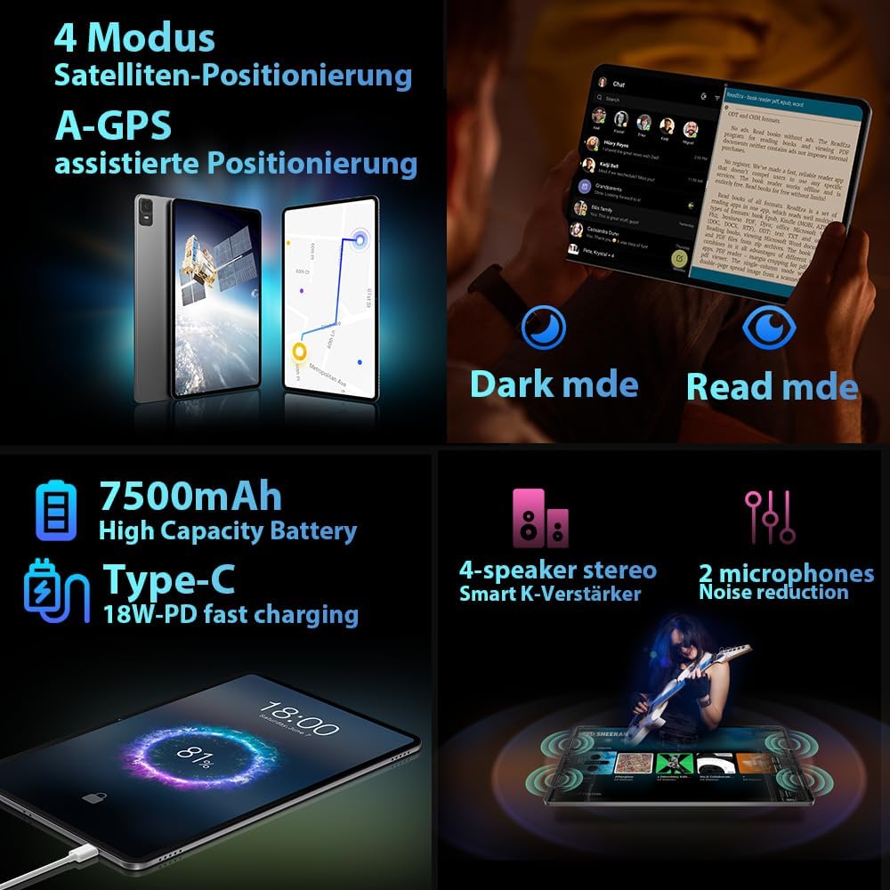 TECLAST 2K Tablet 11 Pollici T50 Android 13 Tablet Gaming, 16GB RAM+256GB ROM(TF 2TB), 4G LTE Dual SIM+5G WiFi, T616 Octa-Core 2.0GHz, TDDI 2000x1200 IPS, 20MP Camera/BT5/Widevine L1/GPS/7500mAh-2023