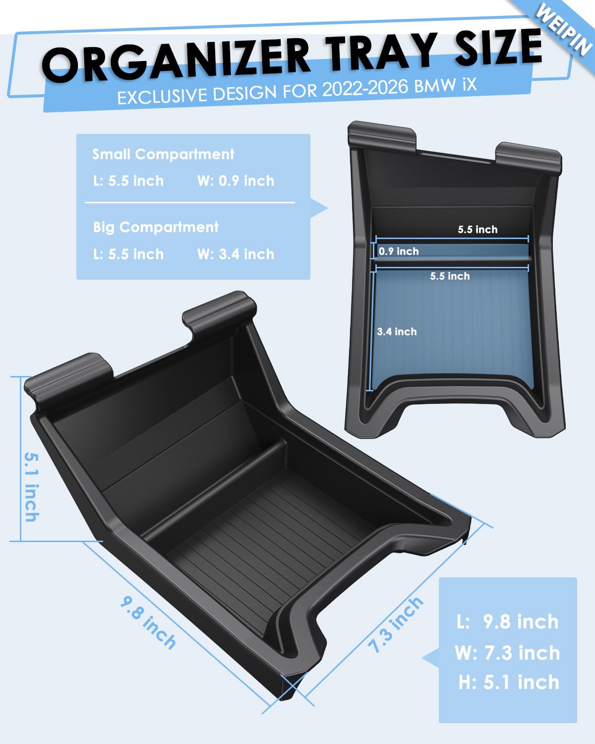 LANTU Untere Mittelkonsole Organizer Tray für BMW iX 2022-2026 Aufbewahrungsbox mit Anti-Slip Flüssiges Silikon BMW iX Zubehör Patented Design (Untere