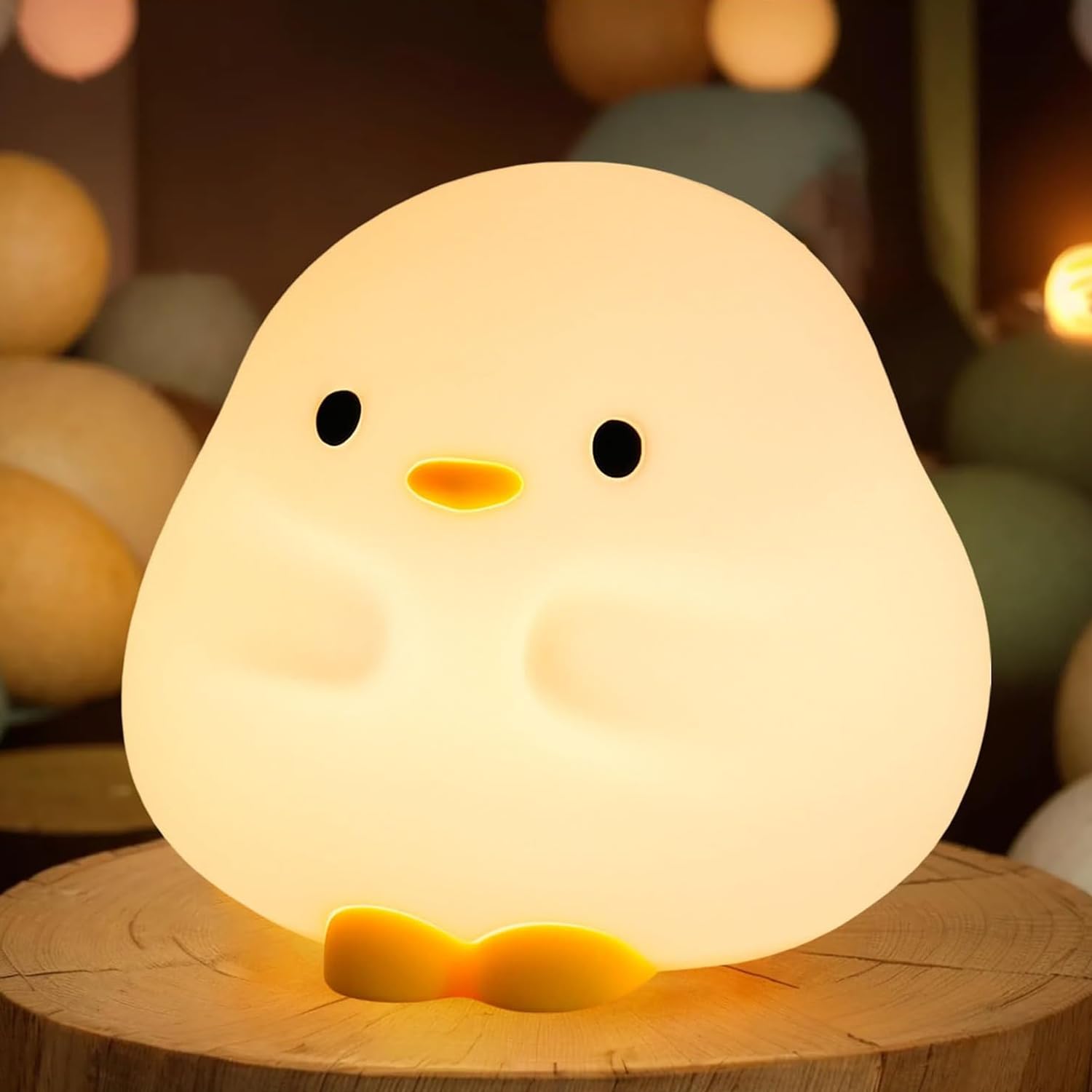Dudu Duck Night Light, 50-Hour Battery & Pat-to-Change Brightness, Squishy Silicone Lamp for Kids Bedroom, USB Rechargeable with Timer, White Elephant Gifts for Toddlers