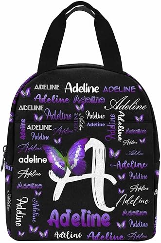Lonchera personalizada con nombre para niños, hielera de mariposa morada, reutilizable, para hija, nieta, sobrina, regalos