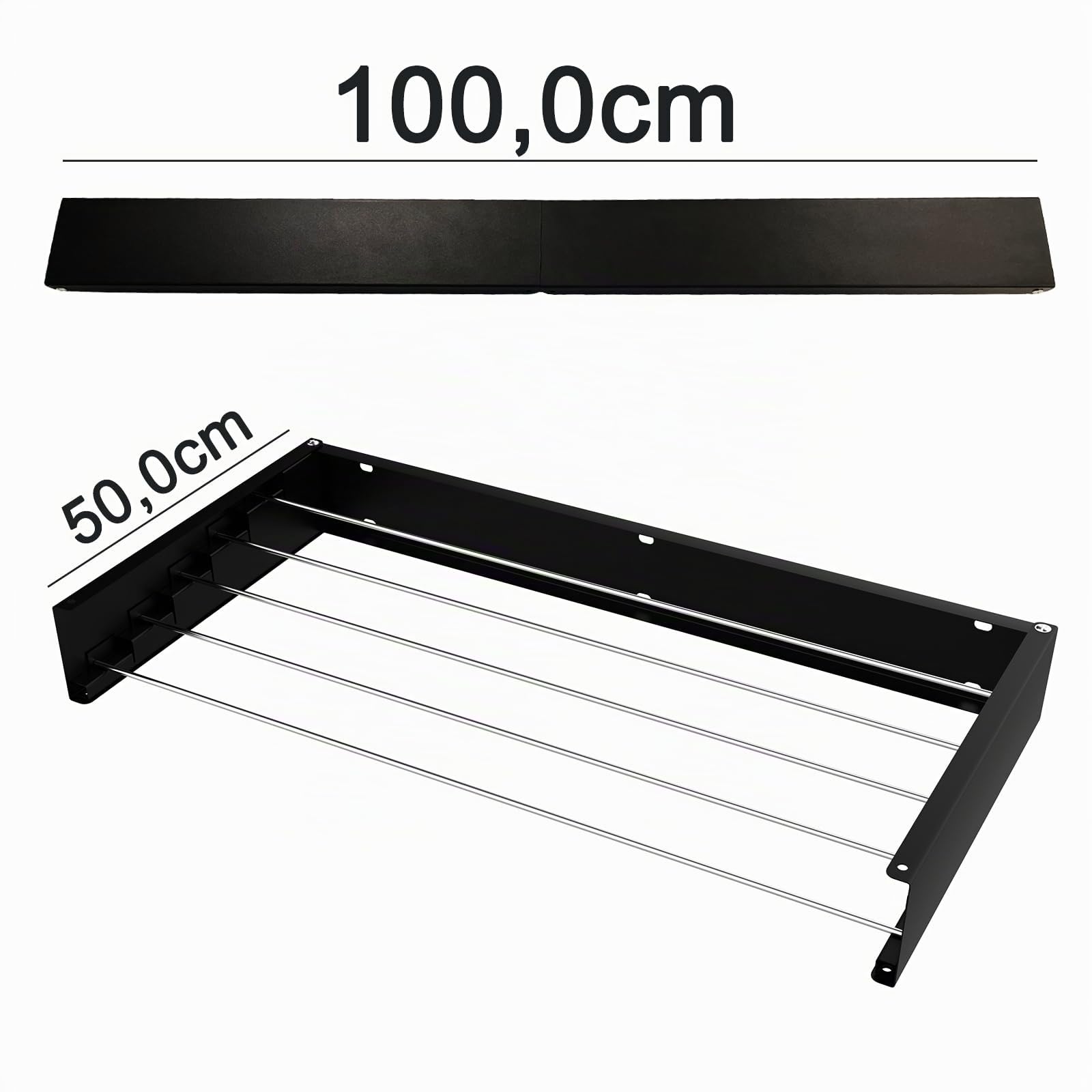 Peggy Perfect Wäscheständer, 100cm anthrazit zur Wandmontage zusammenklappbar, ausziehbar, faltbar u. platzsparend. In- u. Outdoor. Aus Edelstahl und Aluminium