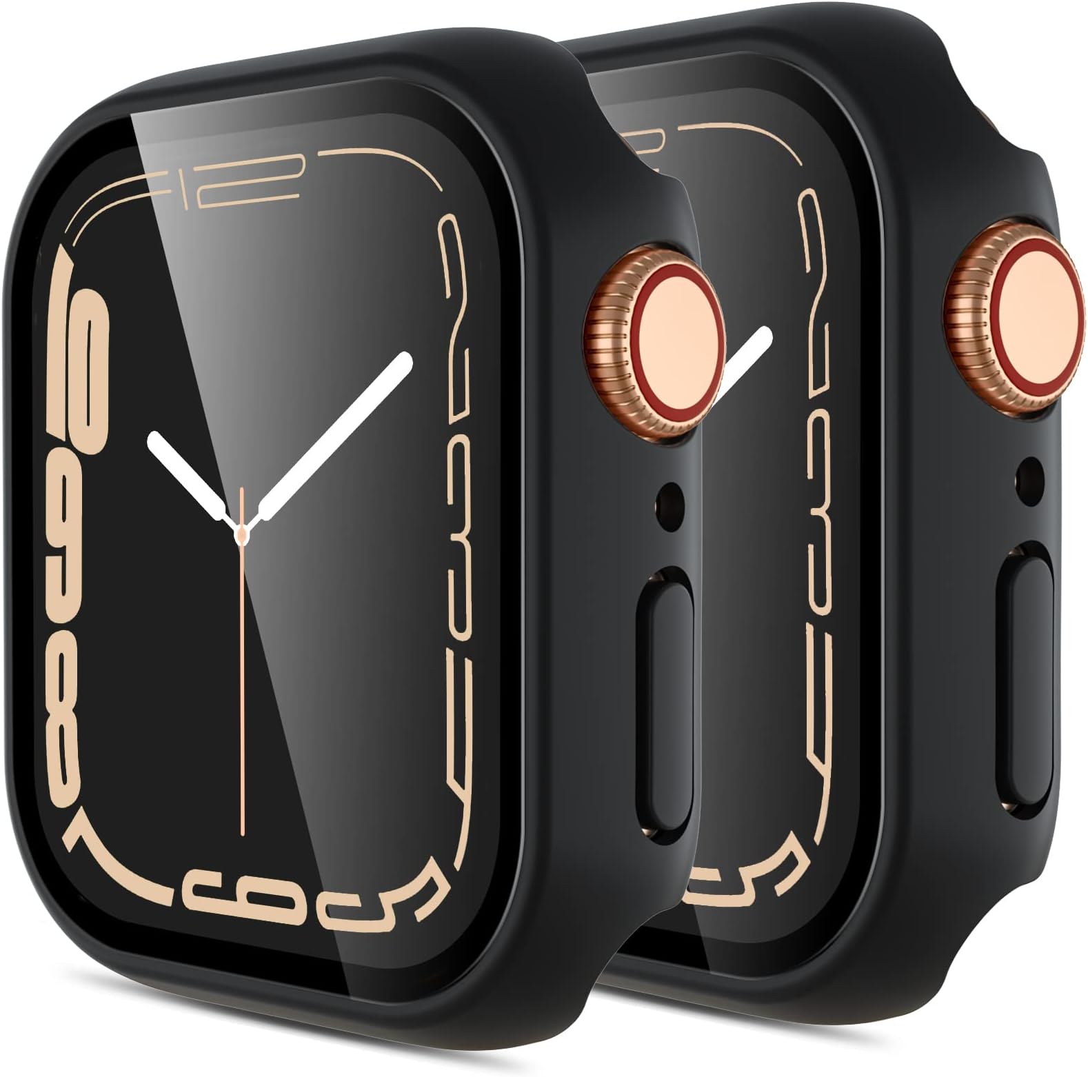 (2 Pack) GEAK Compatible with Apple Watch Case 45mm Series 7 with Screen Protector, Full Protective Bumper Cover Accessories Replacement for Women Men, Black